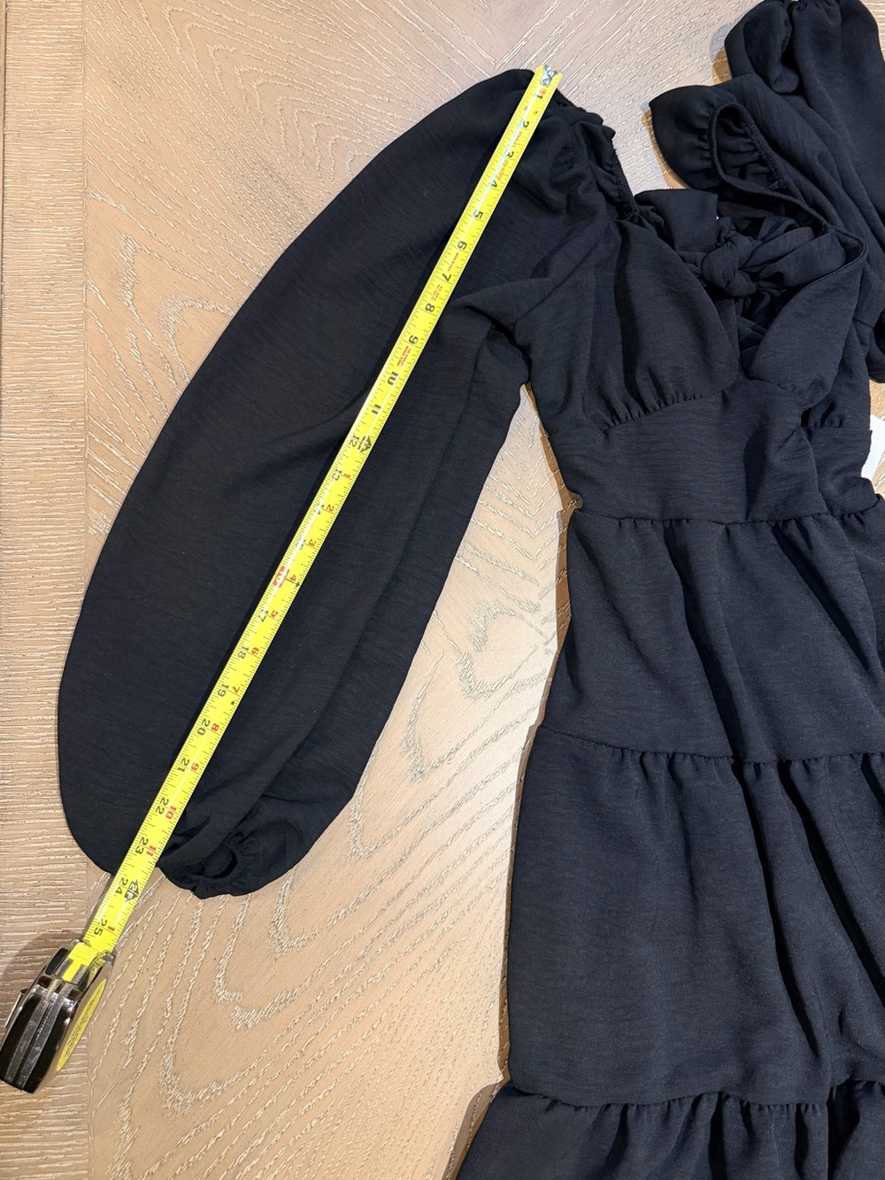 Altar'd State Black Long Sleeve Tiered V-Neck Mini Dress - Picture 4 of 8